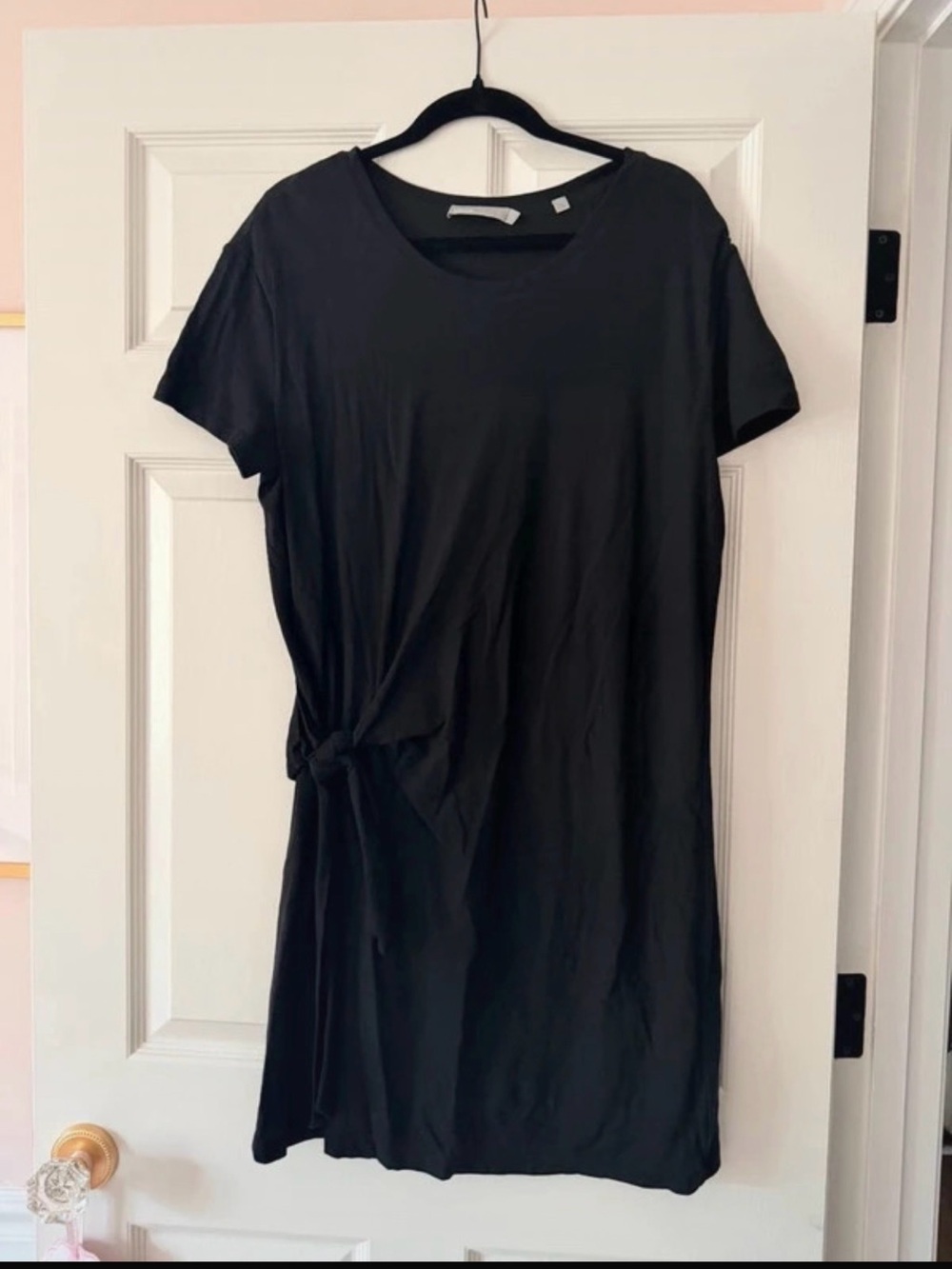VINCE Black Short Sleeve Side-Tie Dress